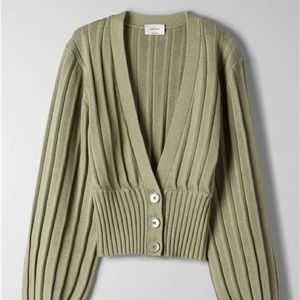 Aritzia Wilfred Plunge Front Cardigan in Green - Size M